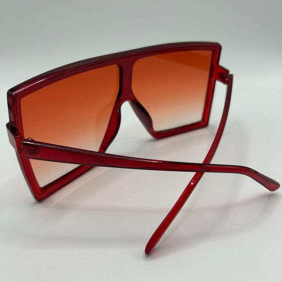 Oversized Tinted Gradient Lens Flat Top Square Fashion Sunglasses - Red - Picture 5 of 5